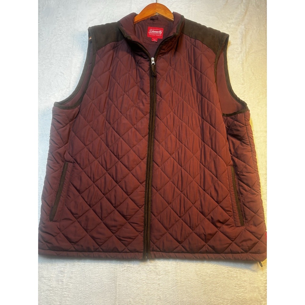 Coleman Vest Mens XXL Quilted Zip-Up‎ Dark Burgundy Sleeveless Outdoor